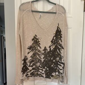 Bethany Mota Cream Long Sleeve Graphic Blouse